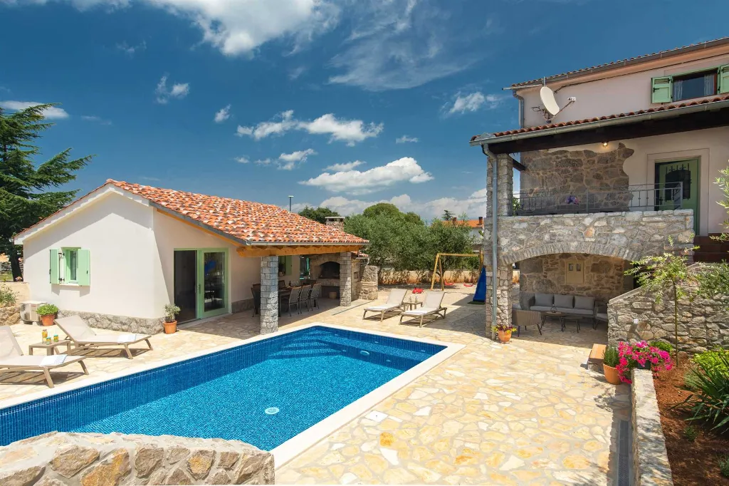 Stone House with Heated Pool in Vrh, Krk for 8–10