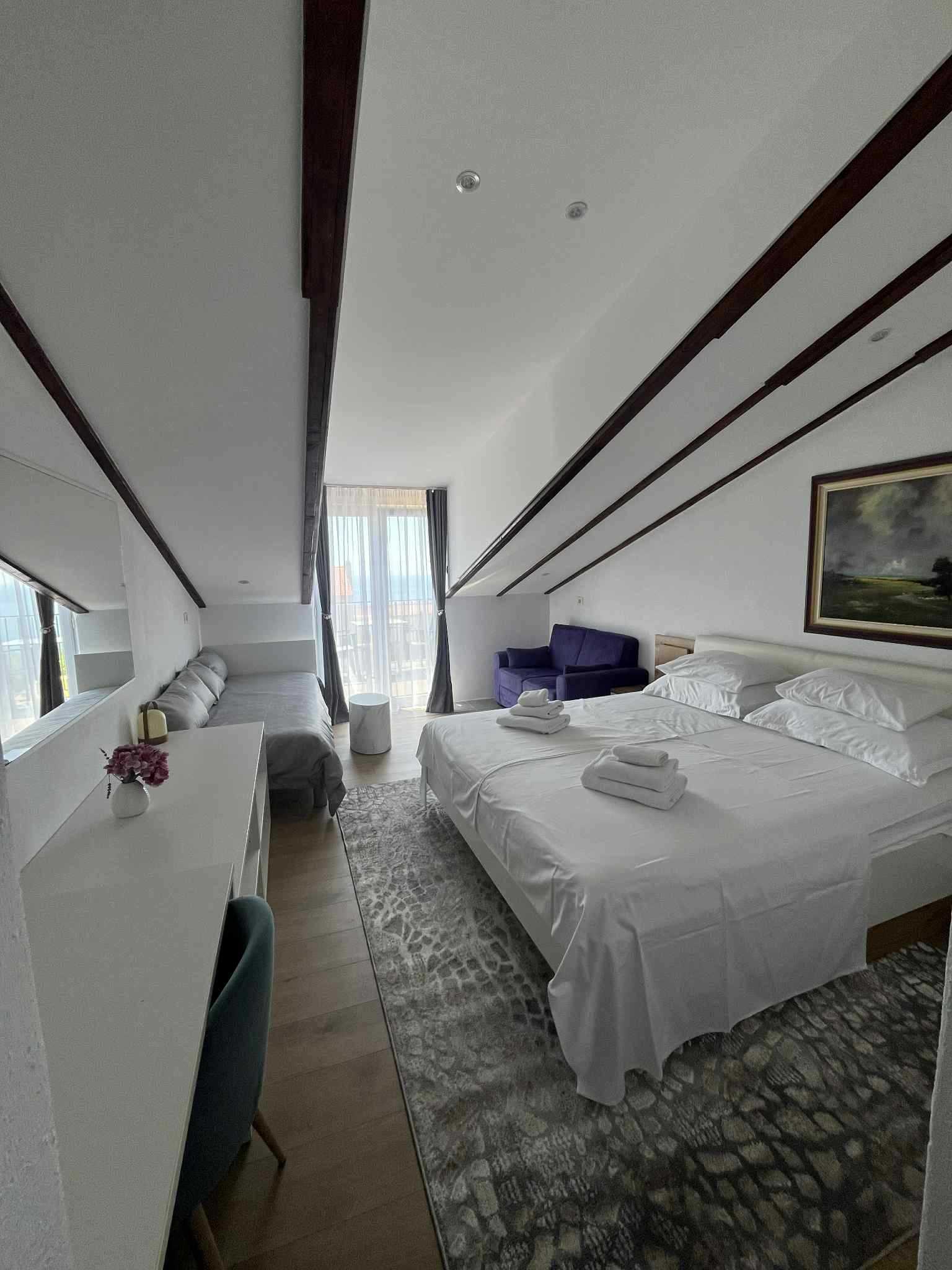 Large Double Room with Balcony and Pool View- Attic