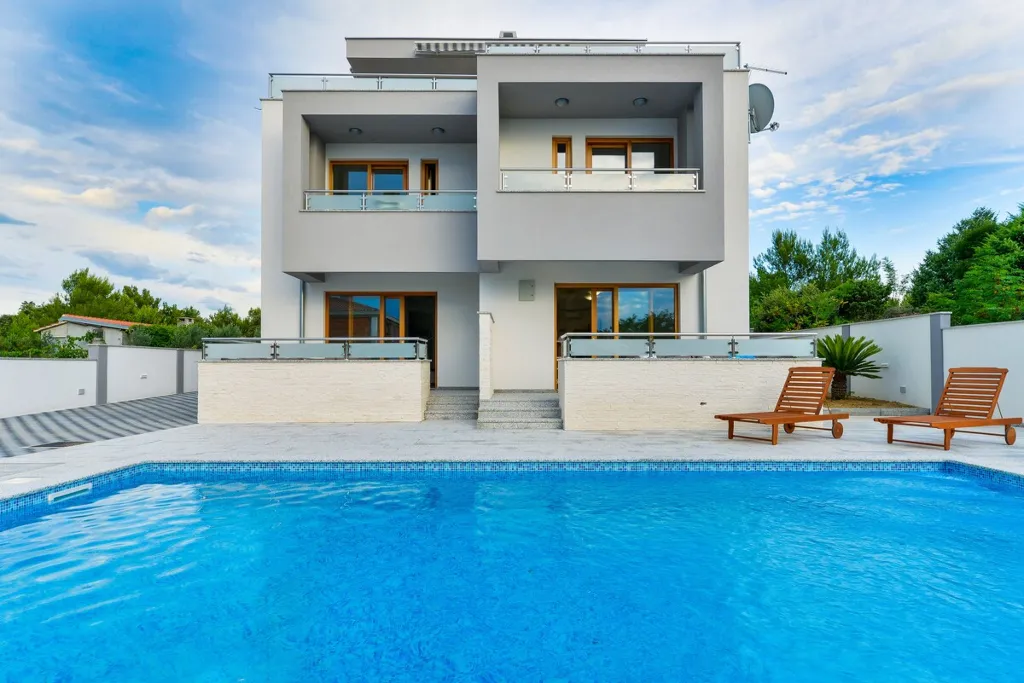 Zaton Villa with Pool and Sea-View Roof Terrace
