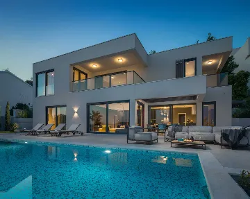 Contemporary Seaside Villa with Heated Pool, Seget Donji