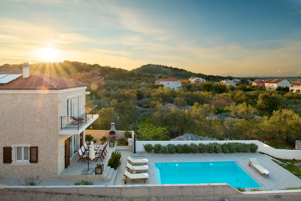 Stone Villa with Pool and Sea View Murter