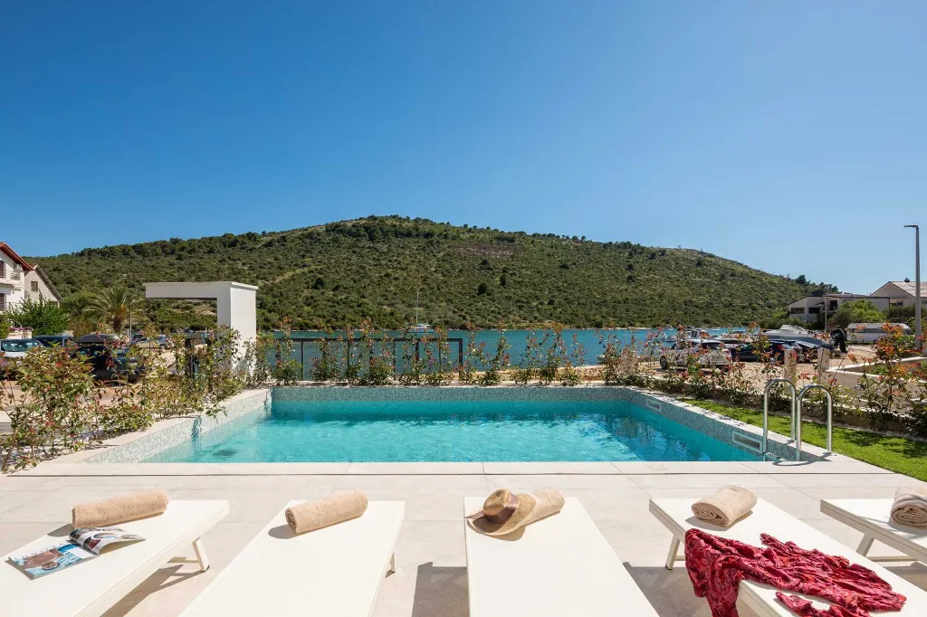 Contemporary Beachfront Villa with Pool in Rogoznica