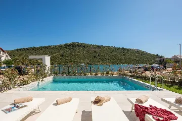 Contemporary Beachfront Villa with Pool in Rogoznica