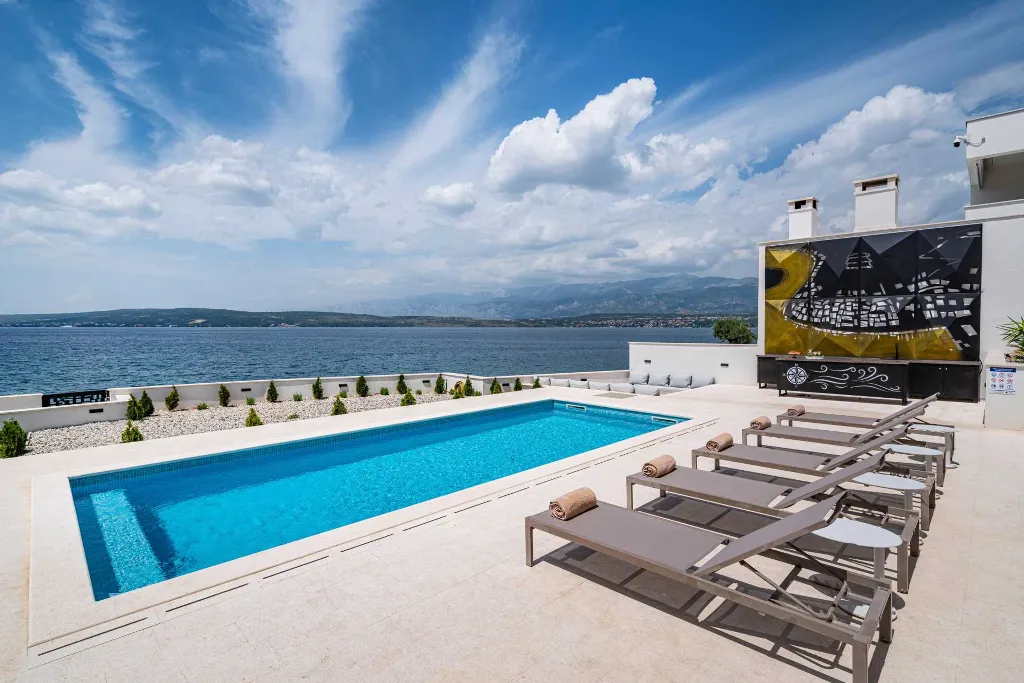 Beachfront Villa Retreat with Pool in Novigrad